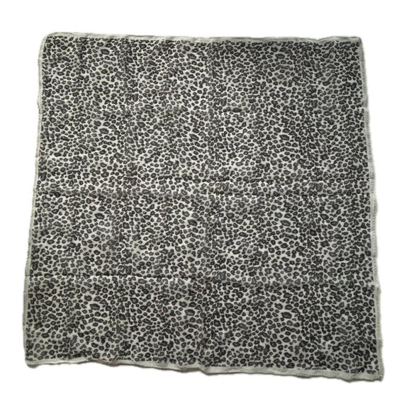 Women's Silk Cheetah Print Artisanal Neck Scarf White Charcoal Gray Blue 21x21"… - Picture 6 of 13